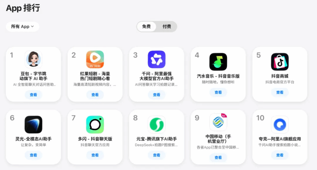 AI助手霸榜，应用商店五席示强
